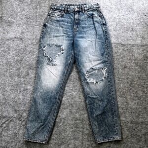 American Eagle Curvy Mom Jeans Womens 4 Light Blue Cotton Distressed Ripped‎